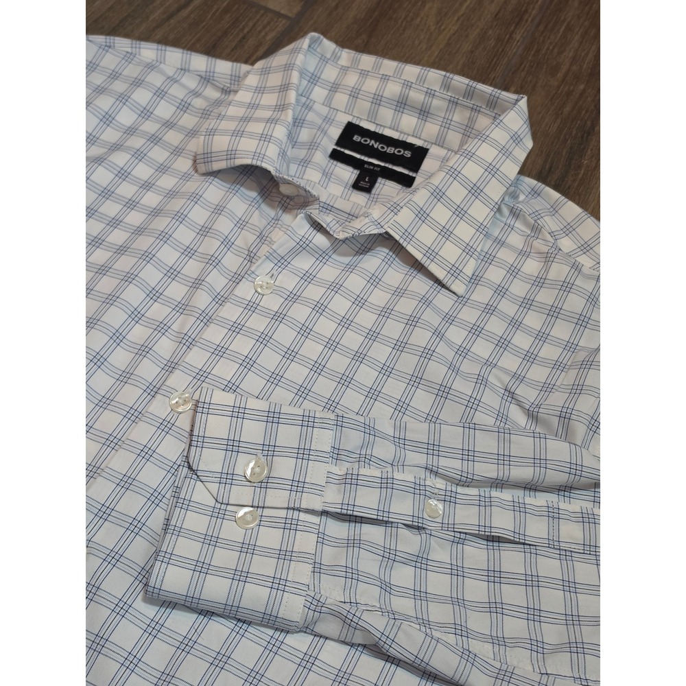 Bonobos Slim Fit Plaid Button Down Shirt Mens Large Blue White BSH00535S-B1351